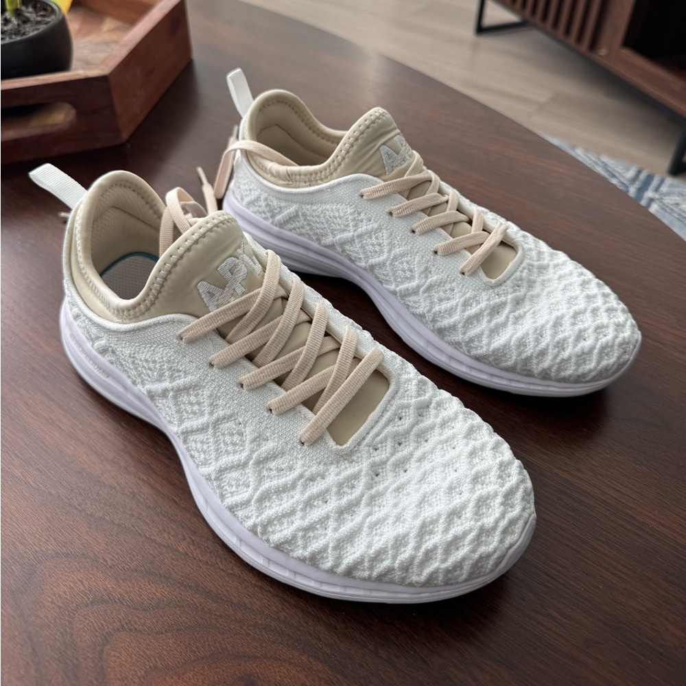APL Ivory Knit Sneakers with Beige Laces